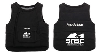 Kids Jet Insulated Vest in Raven Black with the SNSC logo on the front and back