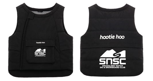 Kids Jet Insulated Vest in Raven Black with the SNSC logo on the front and back