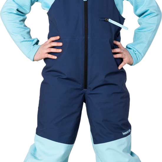 Hootie Hoo Kids Pinnakle Insulated Bib Snow Pants in Sea Blue/Turquoise — on-model lifestyle