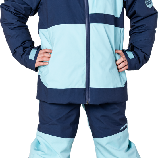 Hootie Hoo Kids Pinnakle Insulated Jacket in Sea Blue/Turquoise — on-model lifestyle