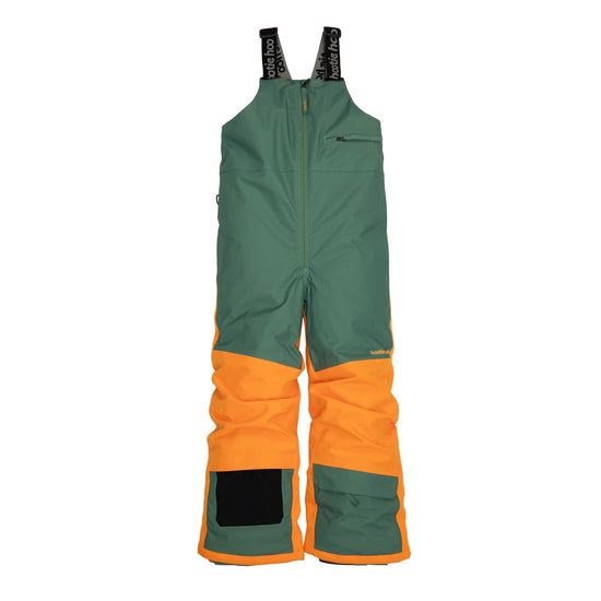 Hootie Hoo Kids Pinnakle Insulated Bib Snow Pants in Cedar/Marigold — front view