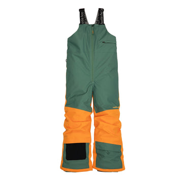 Hootie Hoo Kids Pinnakle Insulated Bib Snow Pants in Cedar/Marigold — front view