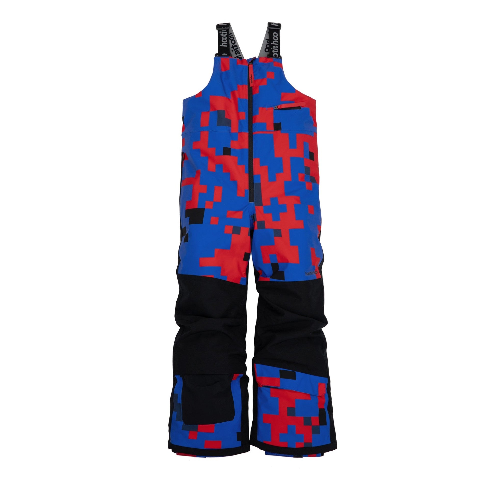 Hootie Hoo Kids Pinnakle Insulated Bib Snow Pants in Vivid Blue/Block Camo — front view
