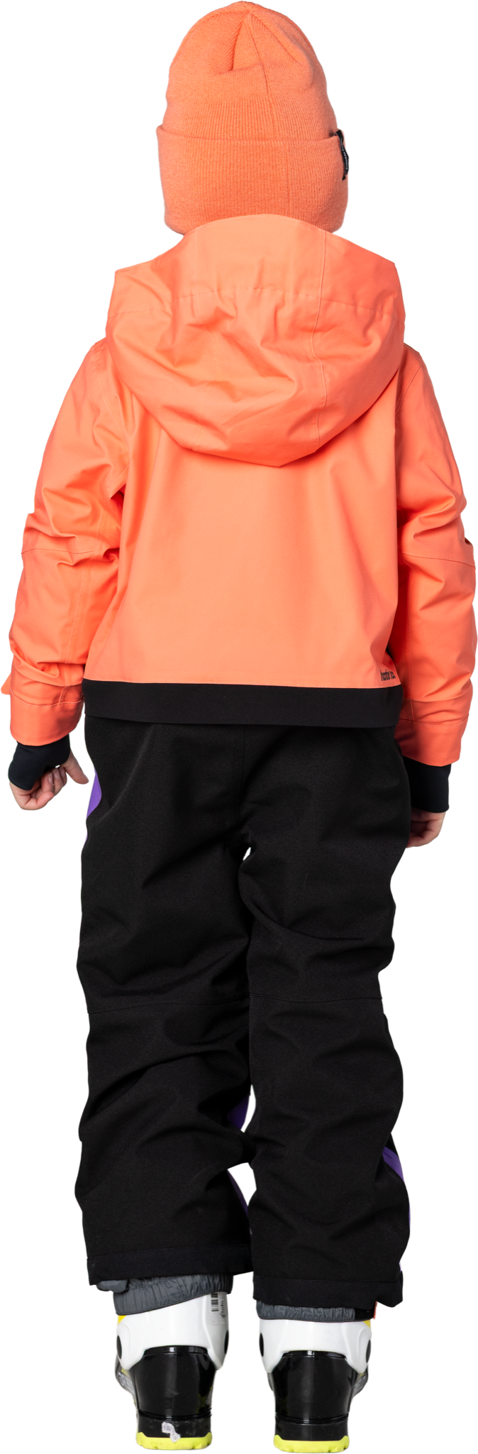 Hootie Hoo Kids Vista Insulated Snowsuit in Coral/Raven Black/Grape — on-model lifestyle