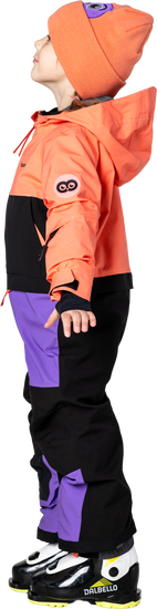Hootie Hoo Kids Vista Insulated Snowsuit in Coral/Raven Black/Grape — on-model lifestyle